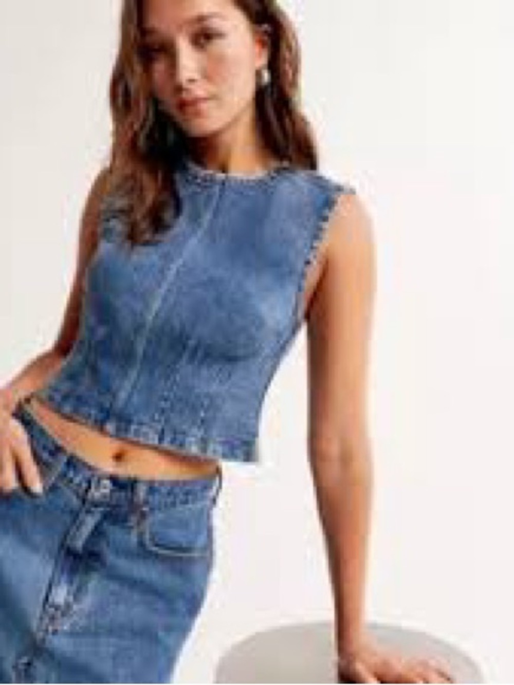 Abercrombie & Fitch Washed Denim Crop Tank - Blue